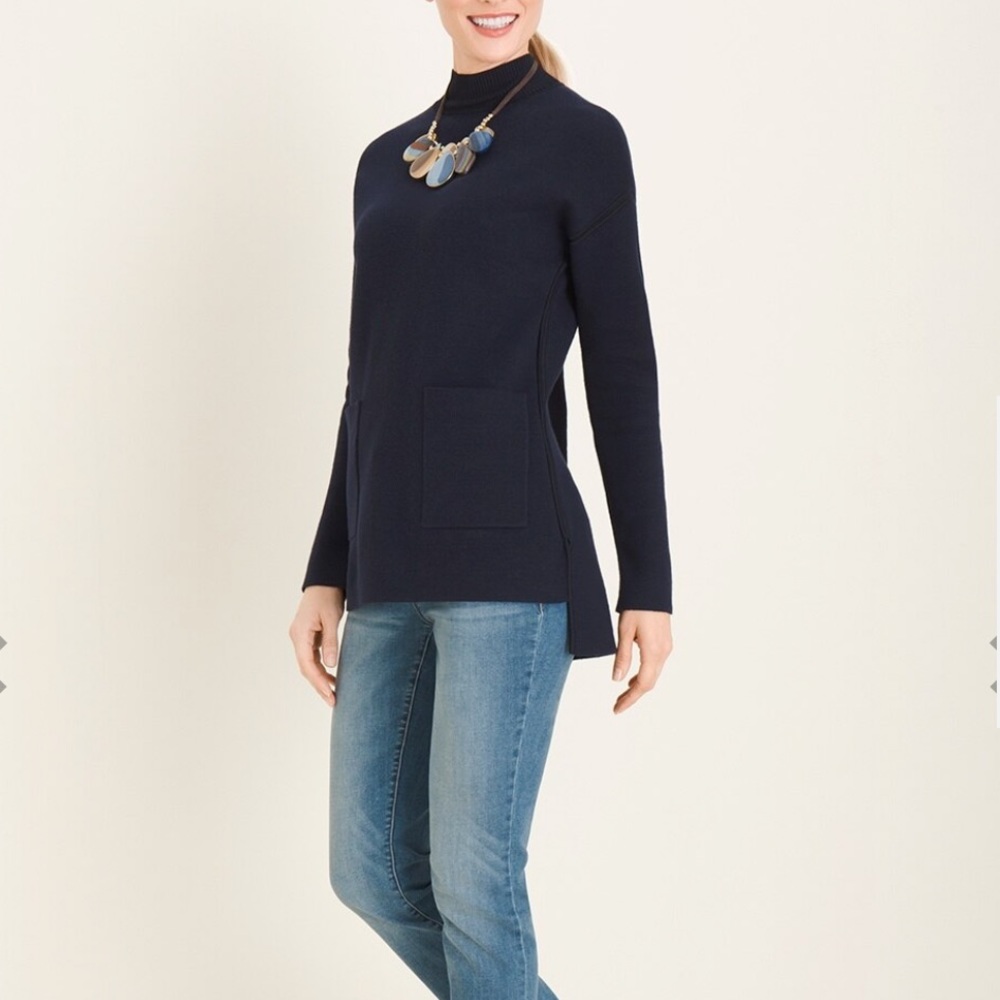 Chico’s Milano-Stitch Mock-Neck Pullover Sweater classic navy. (0)